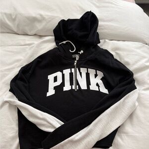 PINK Victoria's Secret Cropped Beach Black and White Women's Light Hoodie